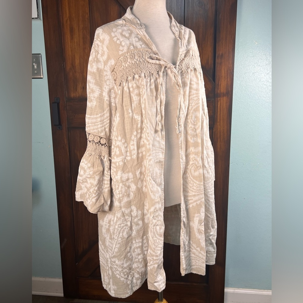 Kaktus Beige Bohemian Bell Sleeve Tie Front Cover Up Women's‎ XL